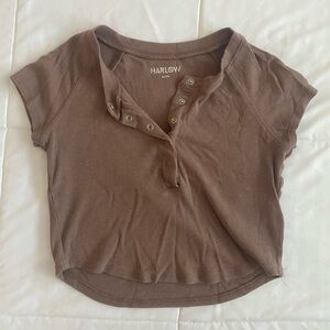 Harlow Chocolate Buttoned Crop Tee